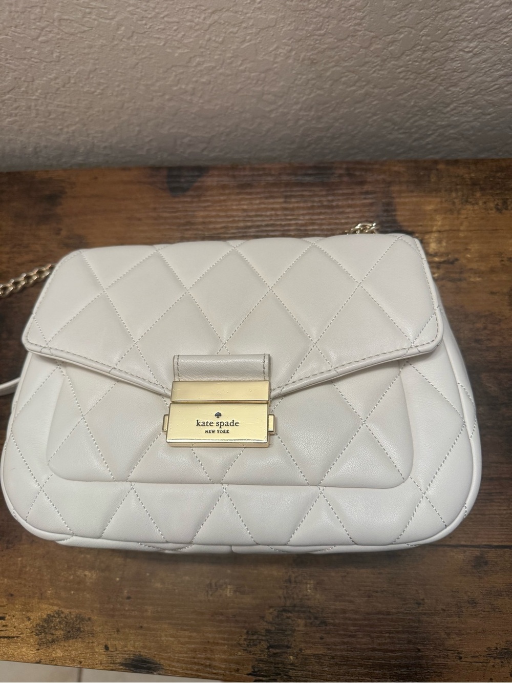 kate spade White Quilted Leather Crossbody Bag with Gold Hardware